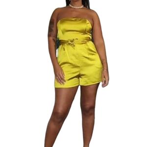 Satin Romper with Bow Tie